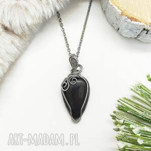 Prezent Naszyjnik Obsydian Złocisty stal chirurgiczna wisiorek