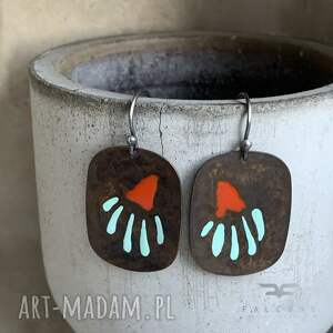 Kolczyki handmade Red & Mint - geometryczne kwiaty