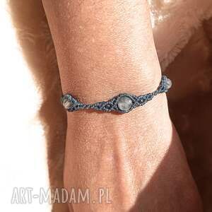 trio labradoryt w makramie bransoleta regulowana z kamieniami mikro makrama