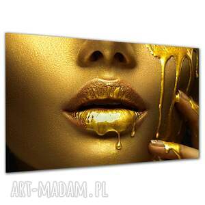 Obraz na płótnie złote usta 120x80 cm - glamour