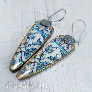 Kolczyki decoupage z żywicą - orientalna biżuteria handmade
