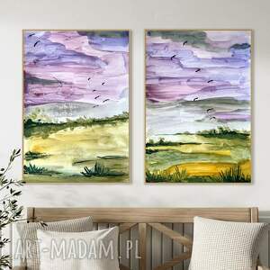 zestaw akwareli ręcznie malowanych, krajobrazy akwarelowe malowane