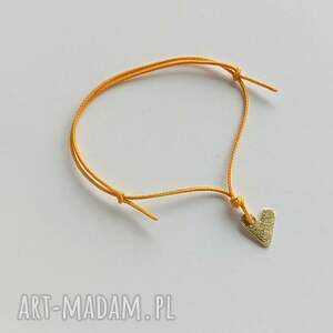 serduszko bransoletka, sznurek, mosiądz regulowana