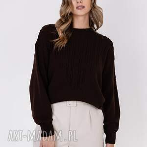 sweter w charakterze bluzy - swe322 brąz mkm, swetrowa bluza z długim