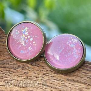 dziewczęce sztyfty z brokatem c202 - 64, różowe kolczyki, kolczyki na co dzień