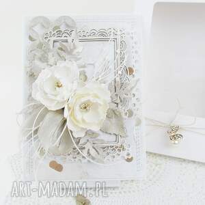 ręcznie zrobione scrapbooking kartki cream & gold w pudełku