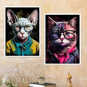 2 koty hipsterskie - grafiki A4, grafika z kotem