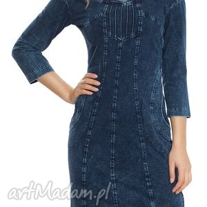 agata re sukienka do pracy jeansowa z fantazyjnym dekoltem rozmiar 48, wygodna