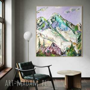 byferens obraz malowany 100x90 cm, abstrakcja góry płótnie