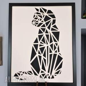 czarny kot drewniany w ramie, obraz geometryczny, przestrzenny 3d 40x50cm