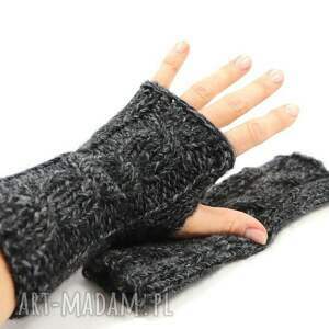 handmade rękawiczki mitenki rękawiczki hipster czarny melanż unisex dziergane robione