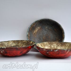 handmade ceramika surowe miseczki w czerwieni