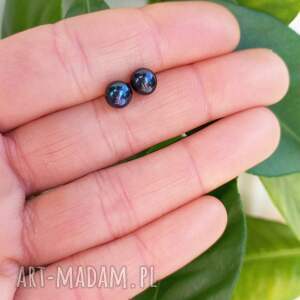 Kolczyki sztyfty naturalne granatowe perły fi 5 mm, srebro 925
