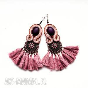 purple kolczyki sutaszowe z frędzlami