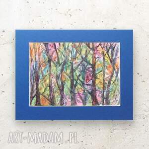 drzewa rysunek, kolorowa grafika na ścianę, ogród obraz malowany ręcznie, przyroda