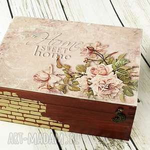 różana szkatułka/herbaciarka, pudełko, róże, drewno