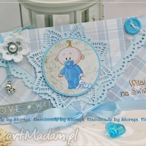 ręcznie wykonane scrapbooking kartki kopertówka z okazji narodzin - baby boy