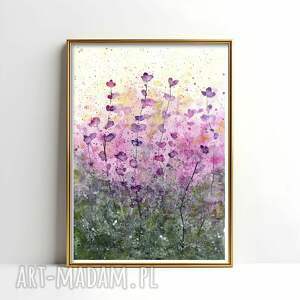 A4. Akwarela, różowe, malowane, łąka