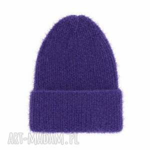 Puchata fioletowa czapka zimowa handmade - Milusia #4