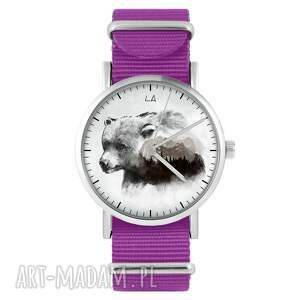 handmade zegarki zegarek - niedźwiedź amarant, nylonowy