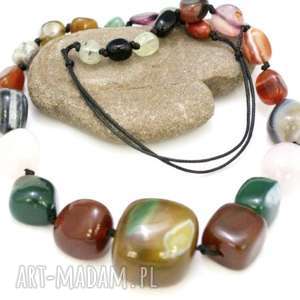 naszyjnik kamienie kolorowe agat mix, bryłki, regulowany, sznur
