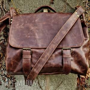 SROGI BARON duża torba męska UNISEX skóra naturalna kasztan UCHWYT