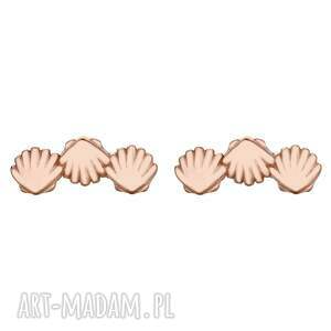 kolczyki muszelki z różowego złota, sztyfty, muszle