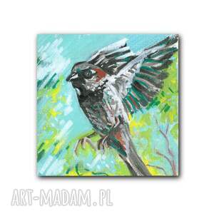 Prezent Wróbelek. Miniatura. Ręcznie malowane, ptaszyna, wróbel