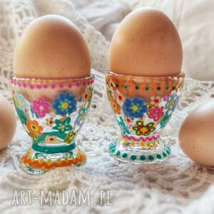 ręcznie malowane kieliszki do jajek zestaw 2 szt flowers, upominek 100 zł