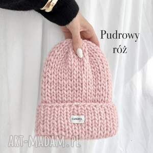 Czapka Lily 100% wełna pudrowy róż handmade