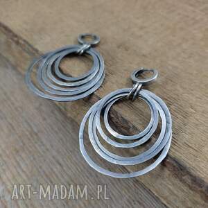 młotkowane koła, oksydowane, srebro 925, kolczyki