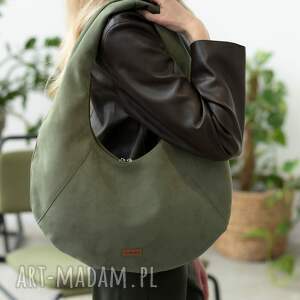 Torba HOBO OVAL w kolorze oliwki z nubuku tapicerskiego, torebka worek