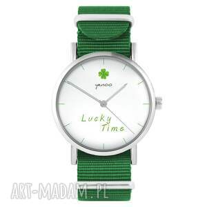 zegarek - lucky time zielony, nylonowy, koniczynka, szczęście nastolatki