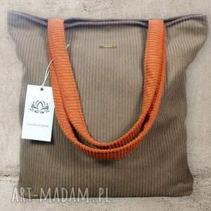 handmade na ramię sztruksowa torba shopper brąz