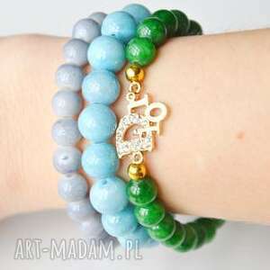 ręcznie zrobione bracelet by sis: cyrkoniowy napis w zielonych kamieniach
