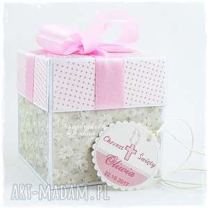 handmade scrapbooking kartki exploding box na chrzest św. Dla dziewczynki