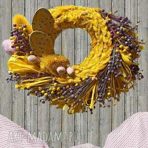 wianek słoneczny poranek - żółć, fiolet i perły 38 cm, żółty fioletowy
