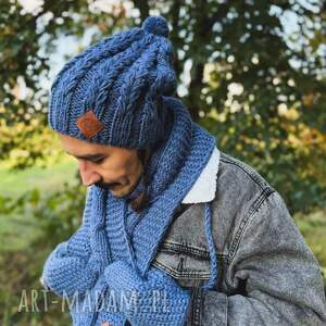 Męska czapka MERINO Smile “Ciemny niebieski” podszewka JEDWAB