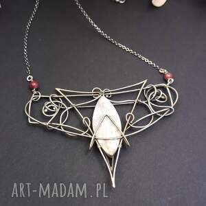 oubli - naszyjnik wire wrapping z agatem i rubinami ręcznie wykonana biżuteria