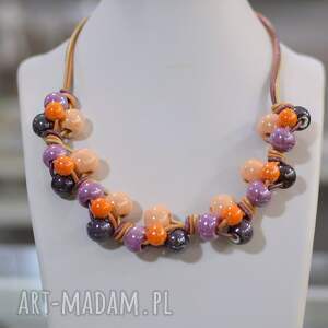 FEBOO PLUM, ceramika na rzemieniach, pleciony naszyjnik