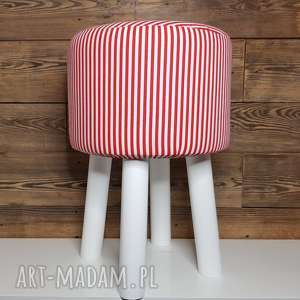 puff czerwone paseczki - 45 cm białe nogi, pufa, ryczka, stołek, siedzisko