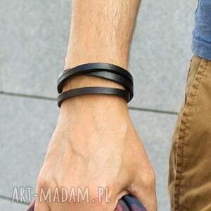 Skórzana bransoletka męska czarna, argentomen