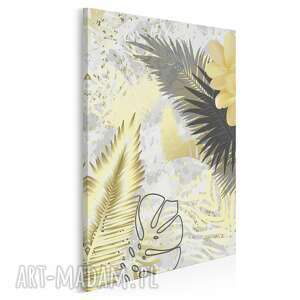 obraz na płótnie - liście złoty egzotyczny w pionie - 50x70 cm