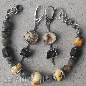 bransoletka srebro bursztyn kolczyki komplet