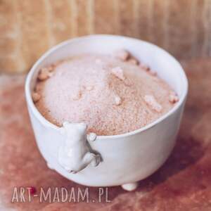 Biała miseczka śniadaniowa ceramiczna z misiem - Rękodzieło na prezent