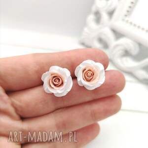 kolczyki sztyfty róże handmade, stal nierdzewna, prezent dla niej, biżuteria