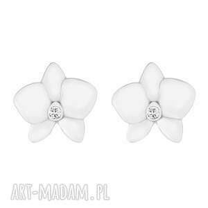 srebrne kolczyki kwiatki orchidea, sztyfty
