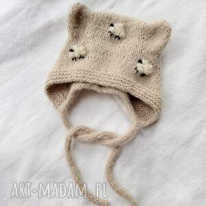 Czapka niemowlęca bonnet w owieczki - merino i alpaka