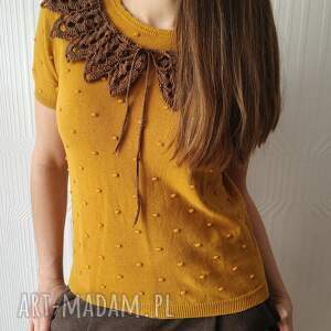 elegancki szydełkowy kołnierzyk, modny kołnierz w kolorze brązowym na szyję