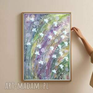 Oryginalna akwarela A4. Łąka, pejzaż, trawy, kwiaty